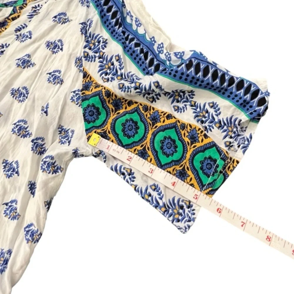 Reborn Blouse Womens Short Sleeve Floral Boho Tunic Pullover Slit Shoulder‎ MED
